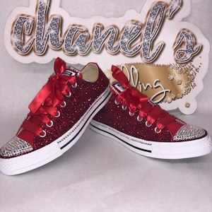 KID's Red Rhinestone Bling All Star Chuck Taylor Sneakers Low-Top