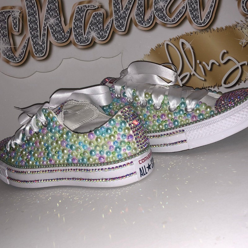 Teal/light Purple/green Bling Converse 