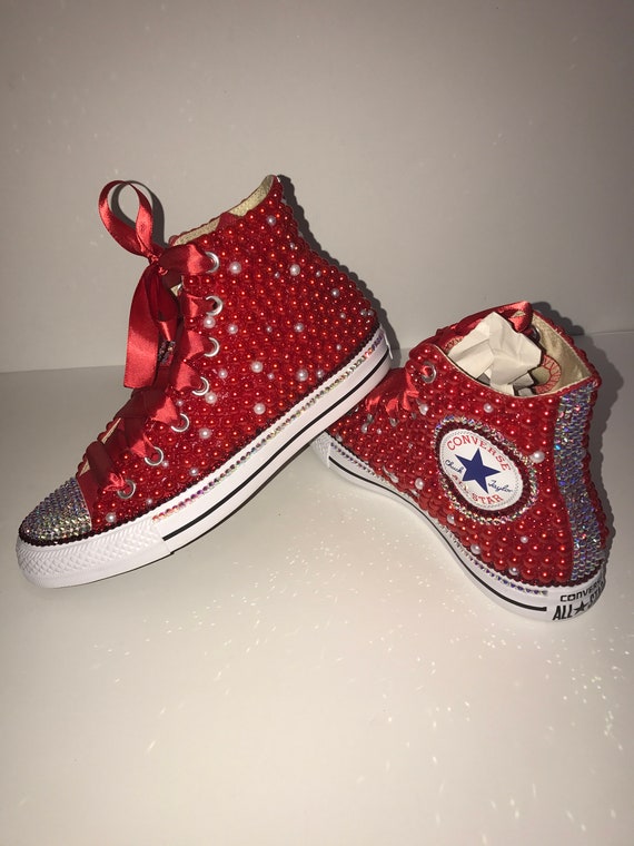 black and red bling converse