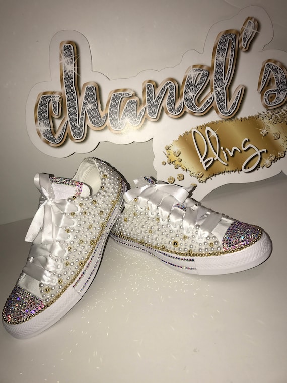 KIDS White Gold Bling Converse All Star Chuck Taylor Sneakers | Etsy