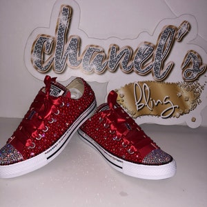 WOMEN's ALL Red Bedazzle Bling All Star Chuck Taylors Sneakers Low-Top