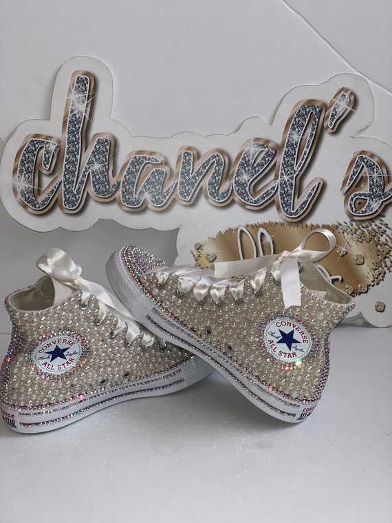 Zapatillas altas Converse All Star Chuck Taylor con diamantes de imitacion iridiscentes y marfil para mujer Etsy Mexico