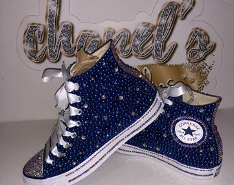 WOMEN's Blue Bling Converse All Star Chuck Taylor Sneakers HIGH TOP