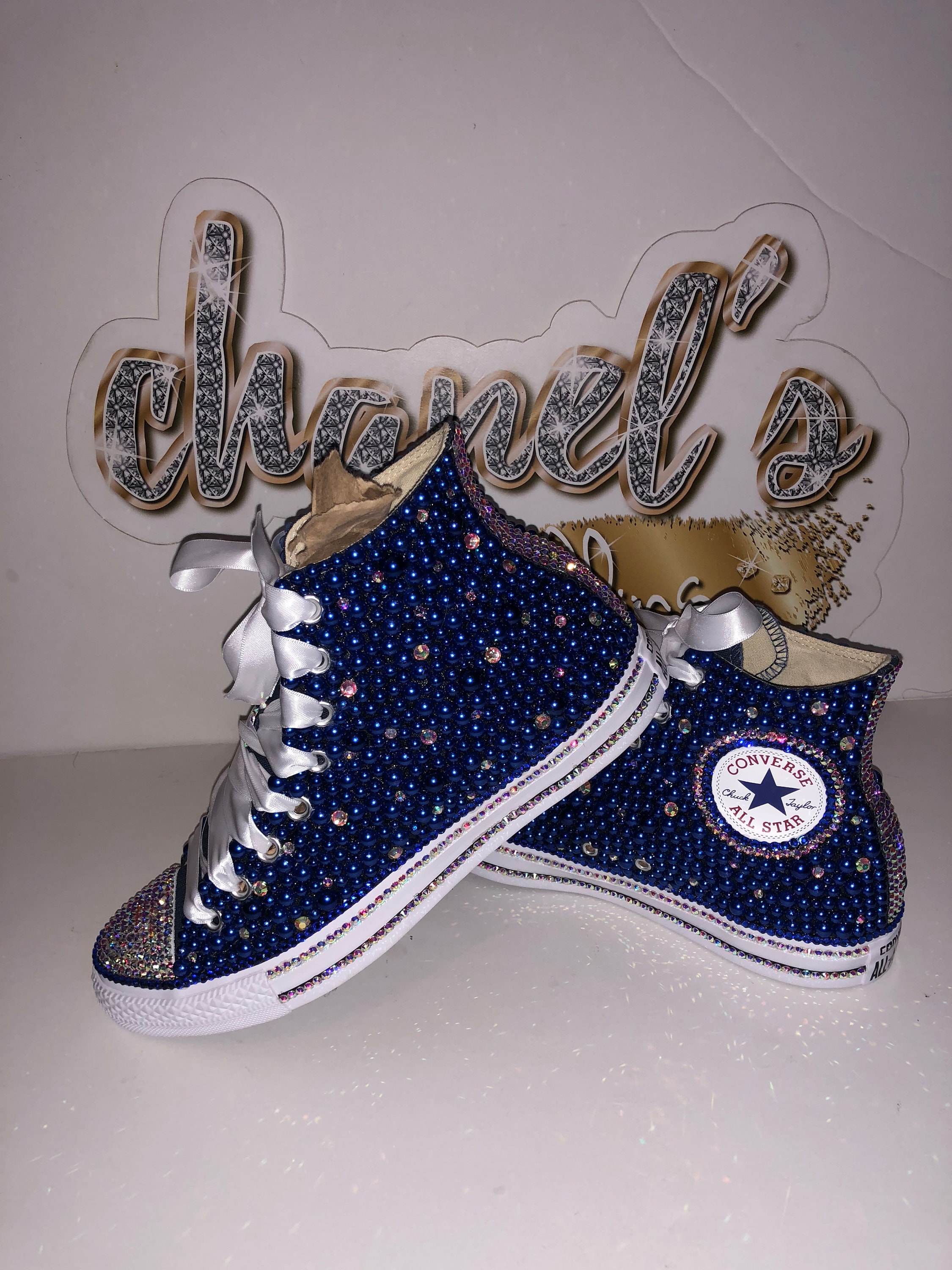 Royal blue bling converse clearance