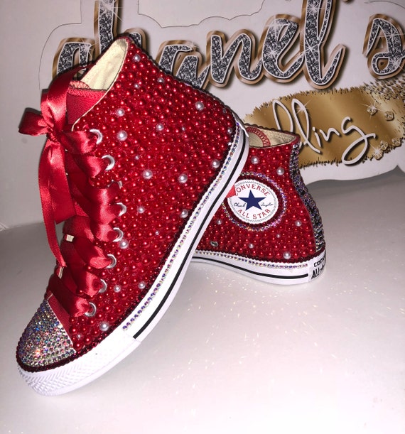 Varsity Red Converse Dainty Slip on Custom Kick w/ Swarovski Crystal Jewel  Rhinestone Chuck Taylor All Star Bride Bling Wedding Sneaker Shoe