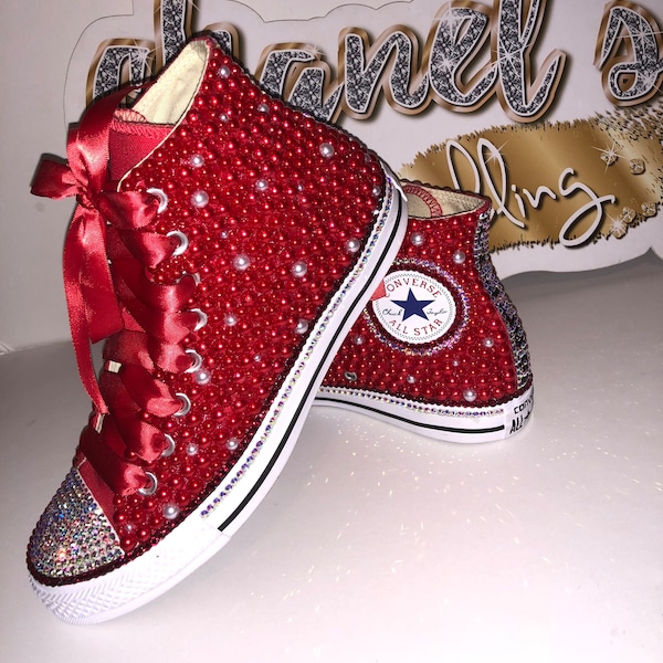 WOMEN's Red Bling Converse All Star Chuck Taylor Sneakers HIGH TOP