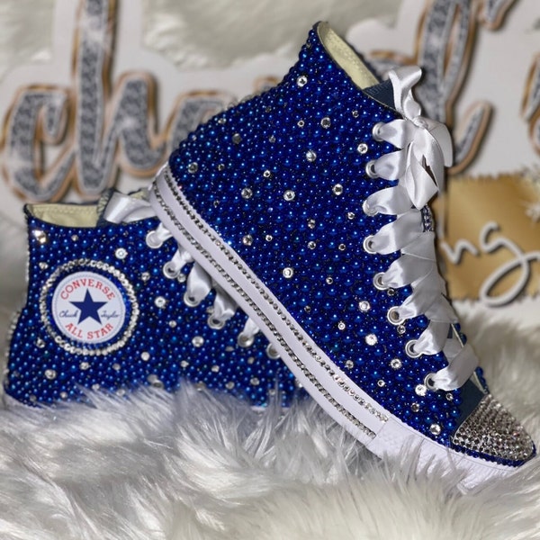 WOMEN's Blue and Clear Bling Converse All Star Chuck Taylor Sneakers HIGH TOP