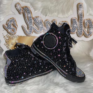 Black Bling High-Top Bling Converse – Women Pearl & Rhinestone Custom Luxury Sneakers