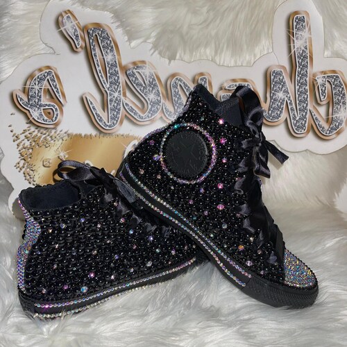 Black Bling High-top Bling Converse – Women Pearl & Rhinestone 