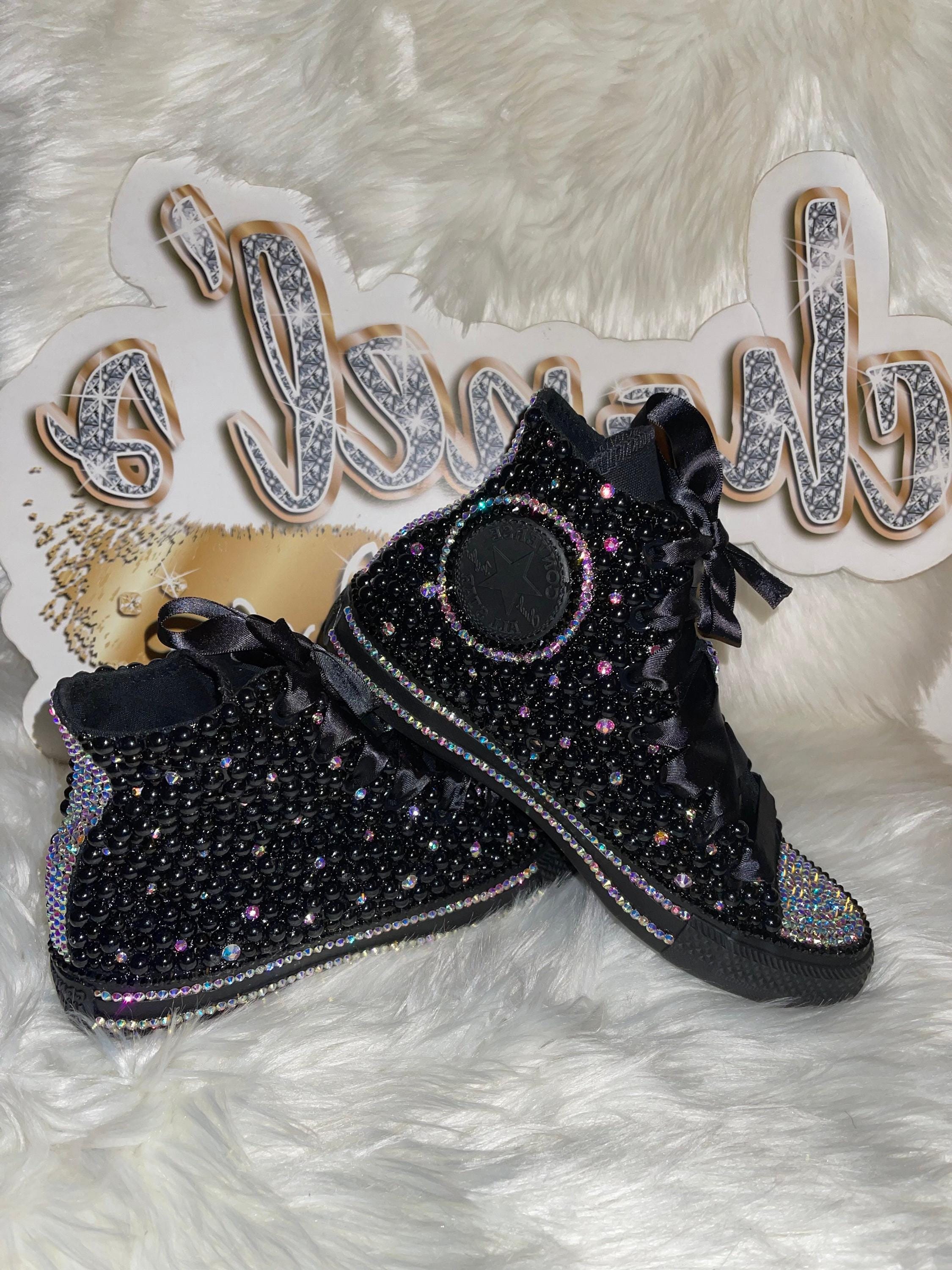 Black Bling High-top Bling Converse – Women Pearl & Rhinestone 