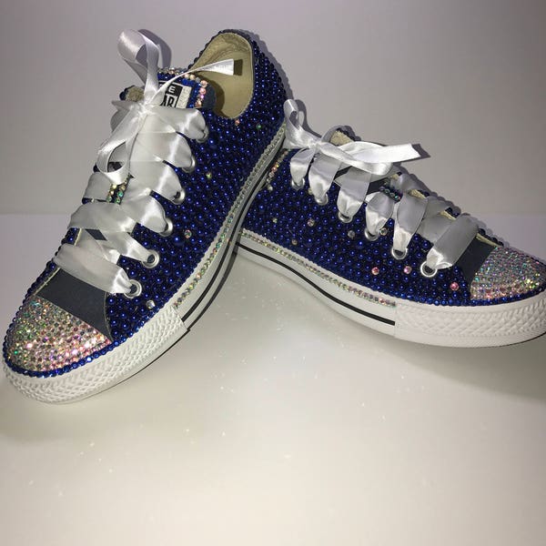 WOMEN'S Blue Love Bedazzle Bling Converse All Star Chuck Taylor Sneakers
