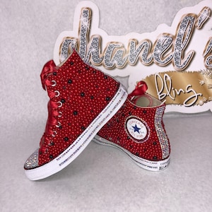 Kids Red/Black Bling Converse All Star Chuck Taylor Sneakers HIGH TOP