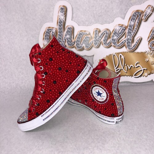 Kids Red/black Bling Converse All Star Chuck Taylor Sneakers - Etsy