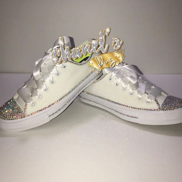 WOMEN'S White Diamond Bedazzle Bling Converse All Star Chuck Taylor Sneakers