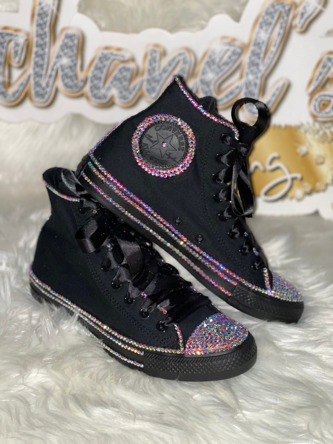 WOMEN'S Black Bling Converse All Star Chuck Taylor Sneakers High-top - Etsy