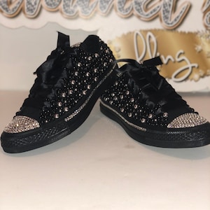 WOMEN Black/Silver Bling Converse All Star Chuck Taylor Sneakers LOW TOP