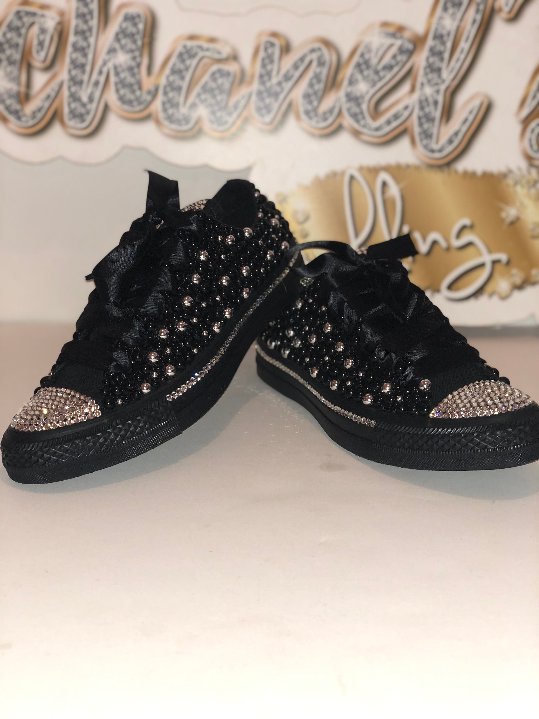 Black/silver Bling Converse Star Chuck -