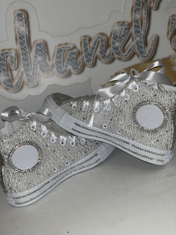 Zapatillas altas Converse All Star Chuck Taylor Glam Bling blancas transparentes para mujer Etsy Espana
