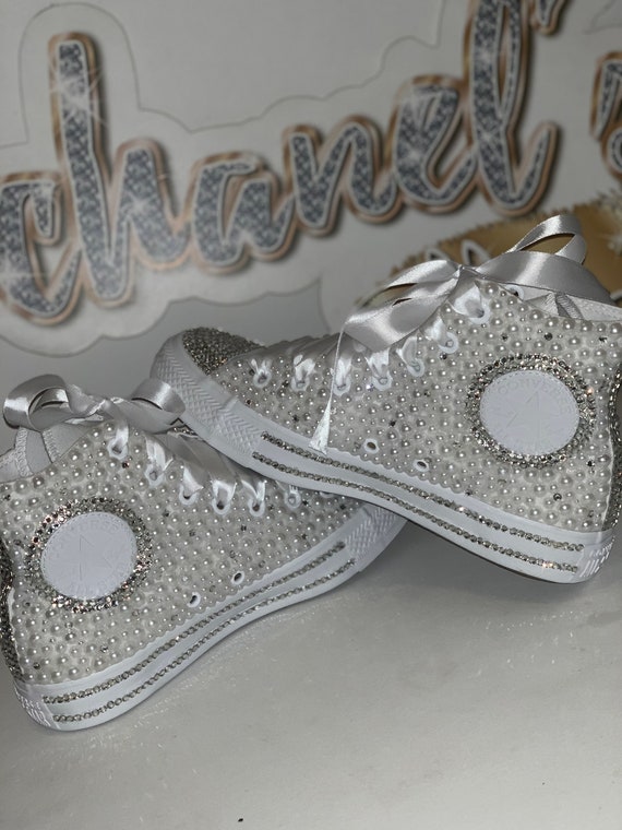 Women's Blue/gold Custom Bling All Star Converse Chuck Taylor Sneakers 