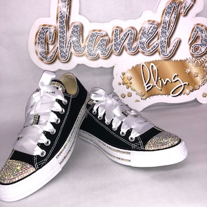 WOMEN'S Black Glam Bling Converse All Star Chuck Taylor Sneakers Low-Top