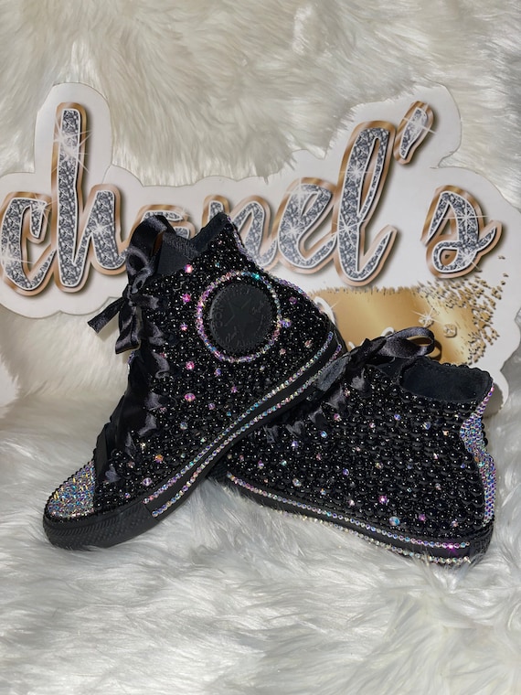 WOMEN'S ALL Black Bling Converse All - Etsy