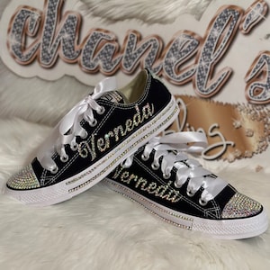 Custom Name Black Glam Bling Converse All Star Chuck Taylor Sneakers