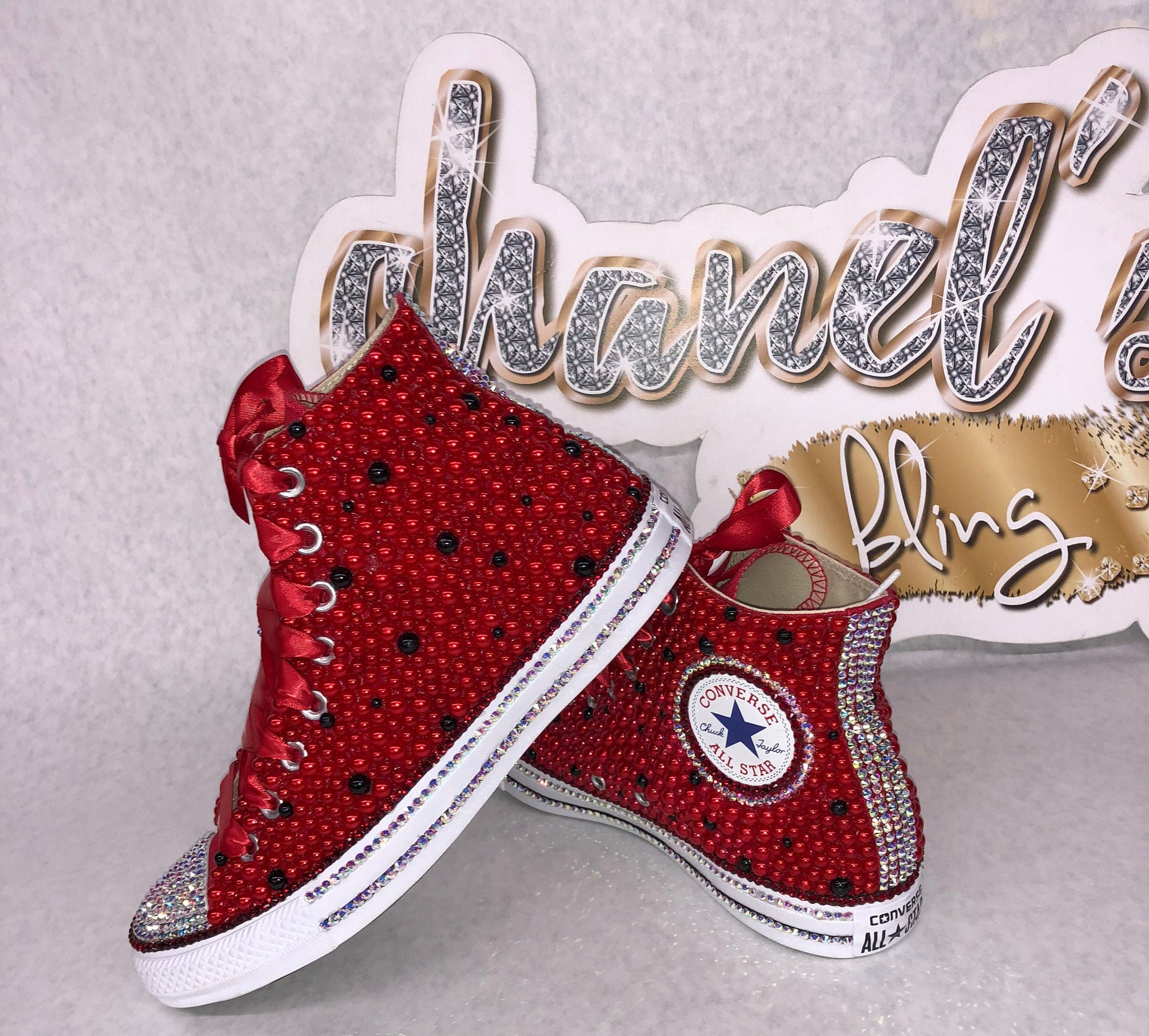 overvåge Præfiks Trunk bibliotek Women's Red/black Bling Converse All Star Chuck Taylor - Etsy