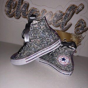 KIDS Grey Bling Converse All Star Chuck Taylor Sneakers High-Top