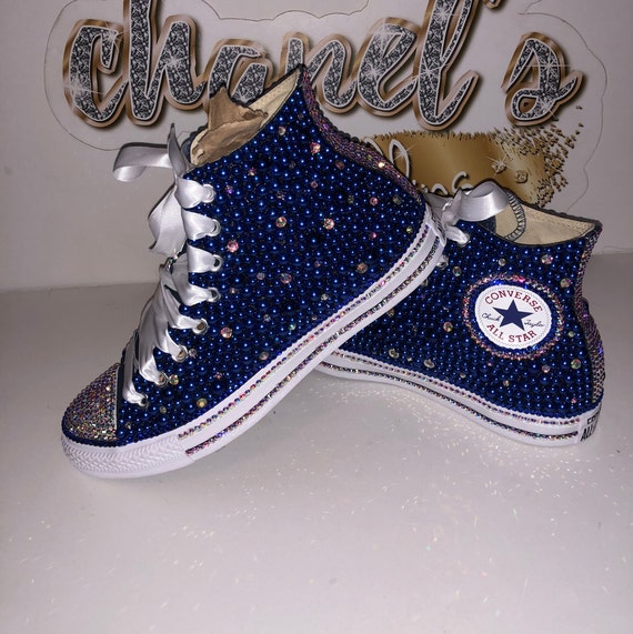 KIDS Blue Bling Converse All Star Chuck Taylor Sneakers - Etsy