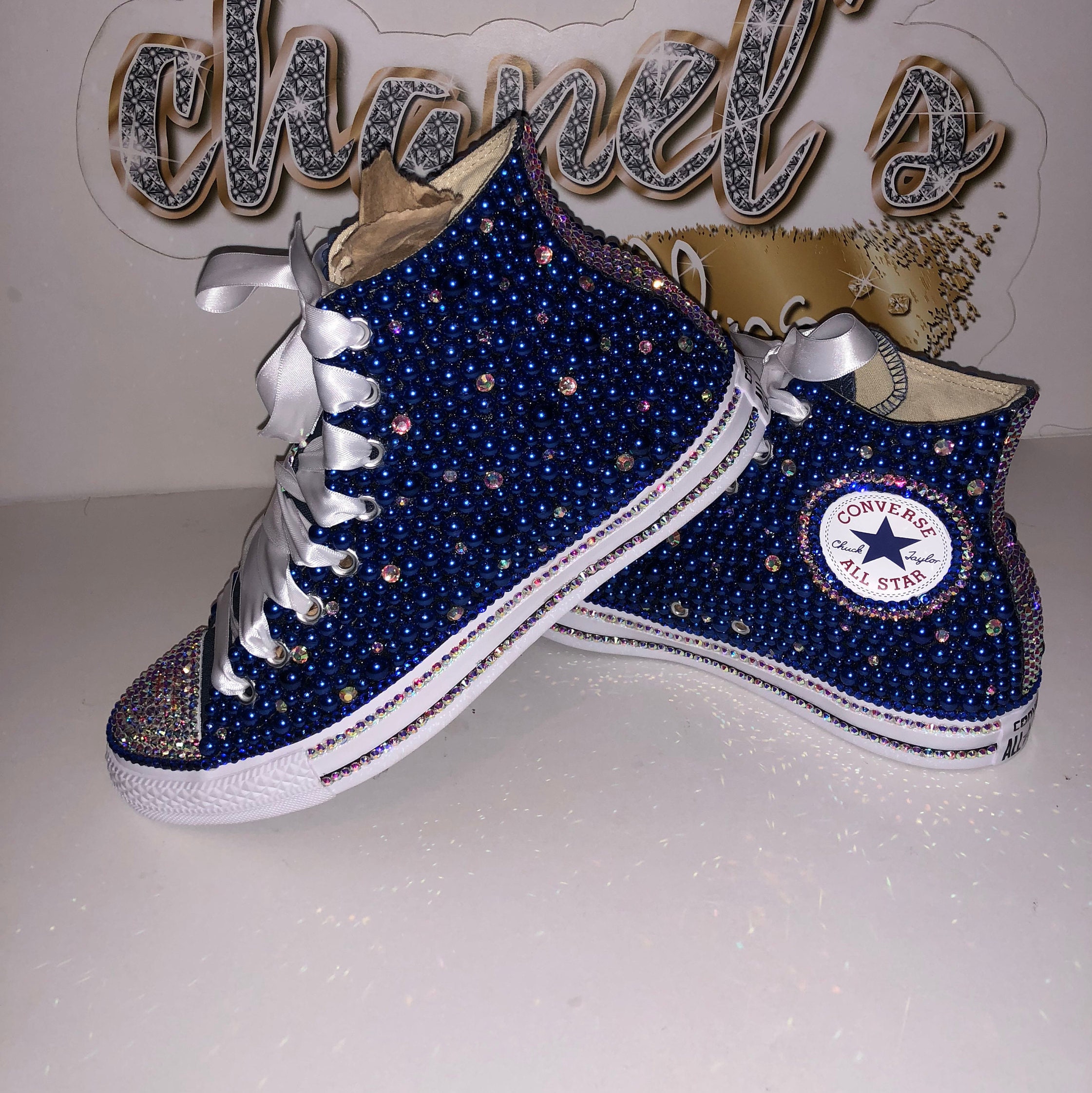 verstoring borstel keuken KIDS Blue Bling Converse All Star Chuck Taylor Sneakers - Etsy