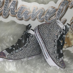 Women&#39;s Grey Bling Converse All Star Chuck Taylor Sneakers High-Top