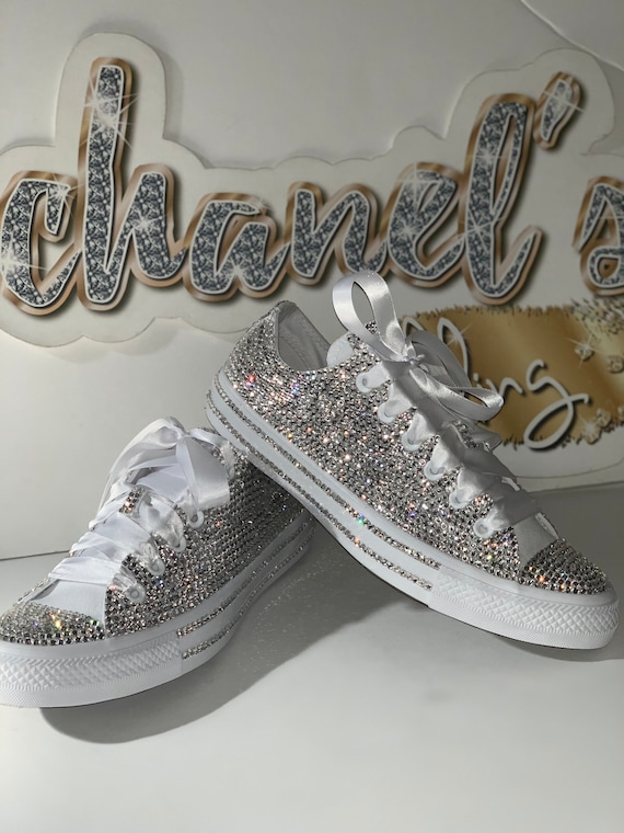 Silver Glitter Sneakers for Bride, Wedding, Birthday, Special