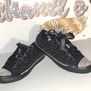 WOMEN&#39;s Black on Black Bling All Star Chuck Taylors Sneakers Low-Top