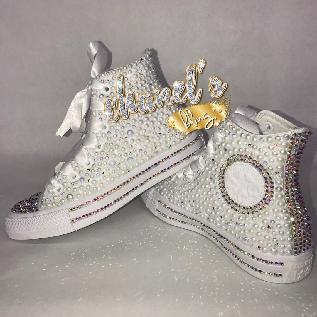 Women's Blue/gold Custom Bling All Star Converse Chuck Taylor Sneakers 