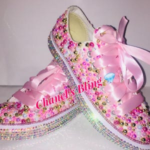 KIDS Pink/Gold/White Bling Converse All Star Chuck Taylor Sneakers Low-Top