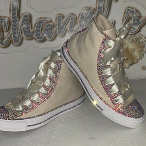 WOMEN&#39;S Ivory Bling Converse All Star Chuck Taylor Sneakers High Top