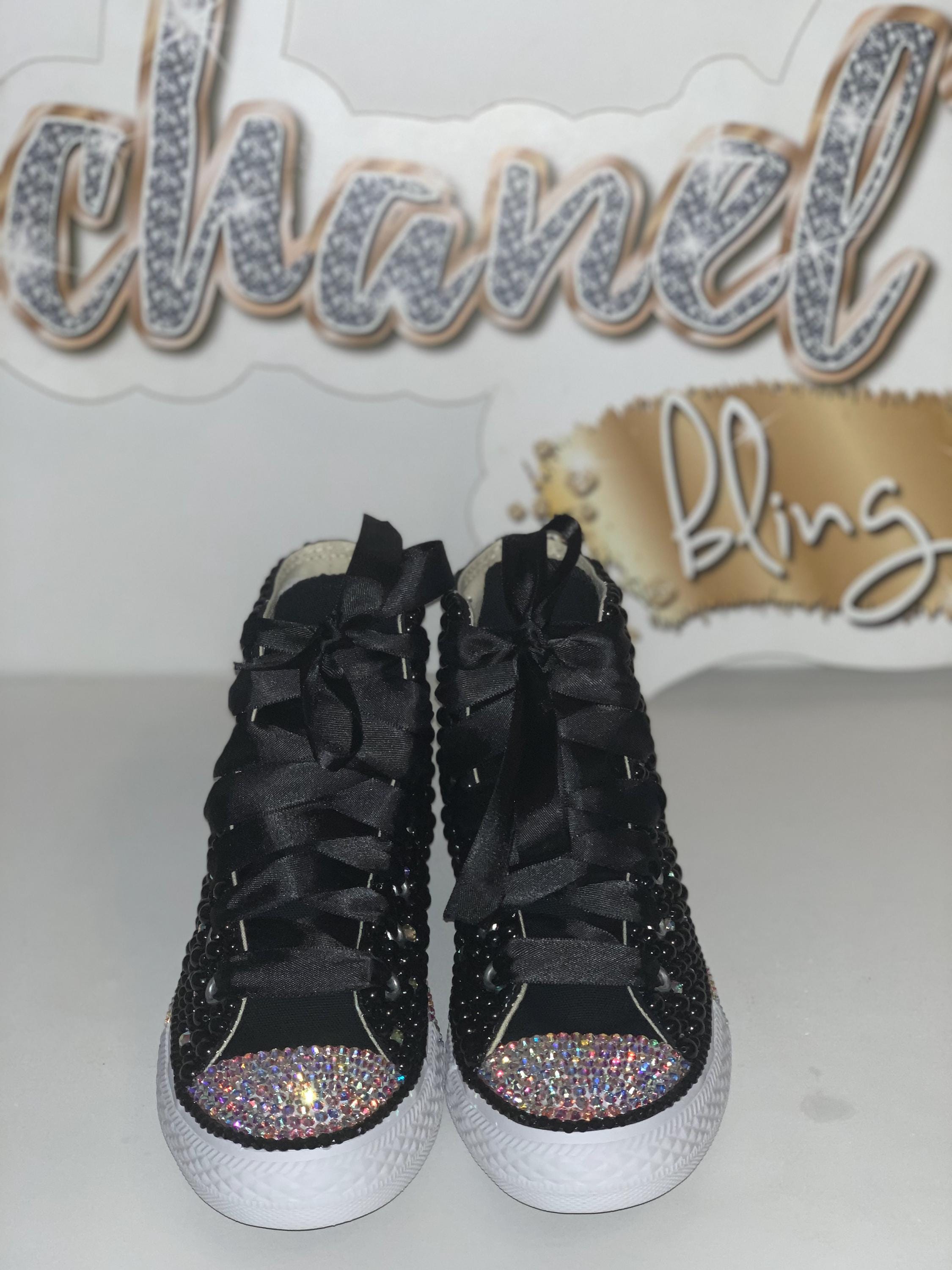 Black Sparkle Bling Converse High Tops | Kids Handmade Rhinestone 