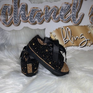 KIDS Black/Gold Bling Converse All Star Chuck Taylor Sneakers Low Top