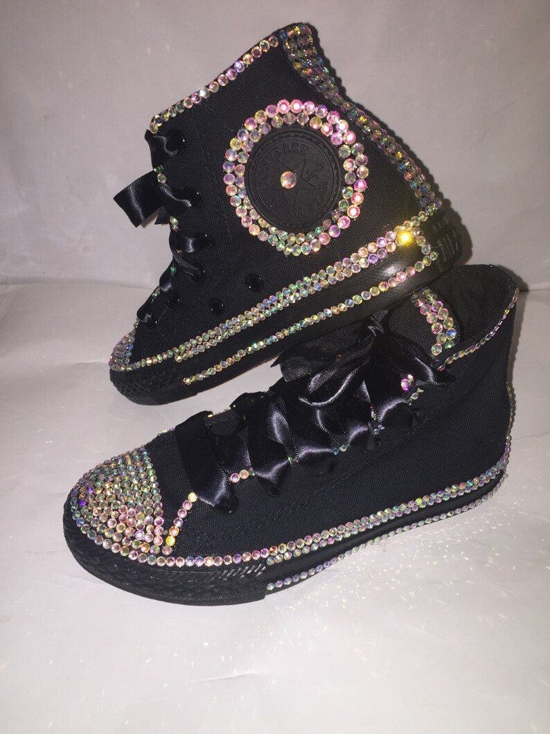 KIDS Black Bling Converse All Star Chuck Taylor Sneakers High | Etsy