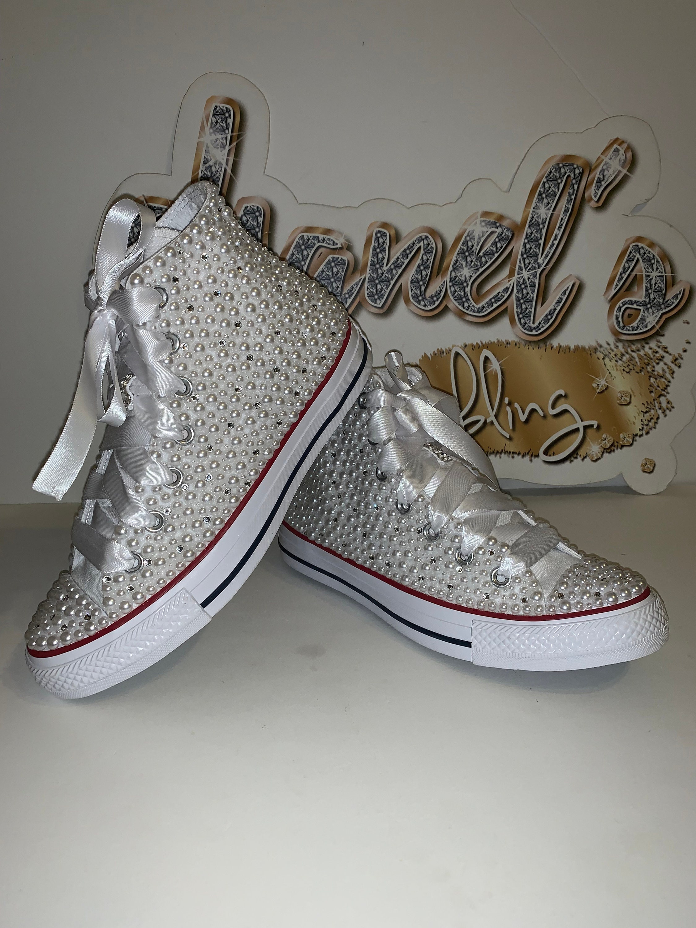 Women's White Bling All Star Chuck Taylors High-top | Etsy