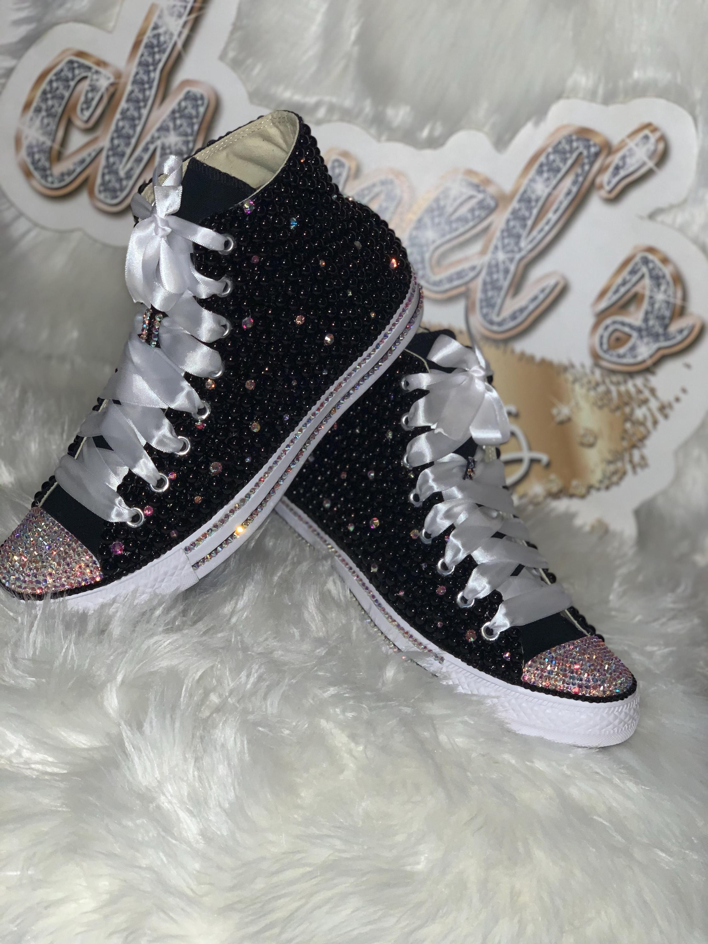 Black Sparkle Bling Converse High Tops | Women