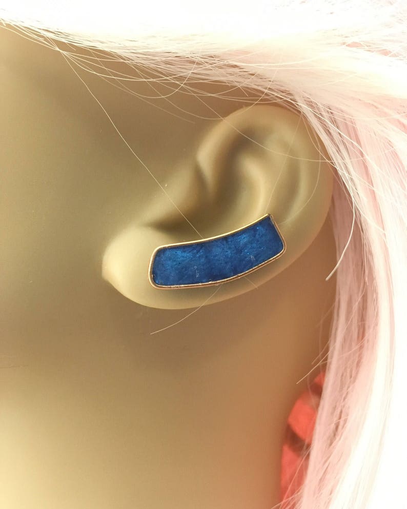 ear crawler ear pin blue ear pin royal blue ear limbers earpins ear climber rose gold, Rose Gold ear Climbers royal blue earring