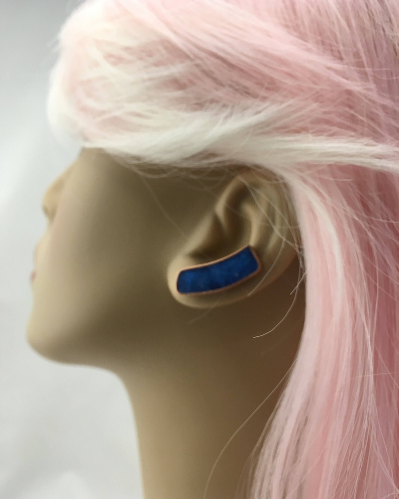 ear crawler ear pin blue ear pin royal blue ear limbers earpins ear climber rose gold, Rose Gold ear Climbers royal blue earring