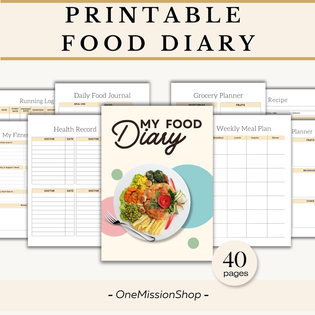Printable Food Diary, Daily Food Journal, Fitness Diet, Meal Journal ...
