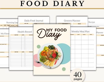 Diario de comidas imprimible, diario de comidas diario, dieta fitness, diario de comidas, registro de comidas, registro de calorías, diario de comidas imprimible, descarga instantánea