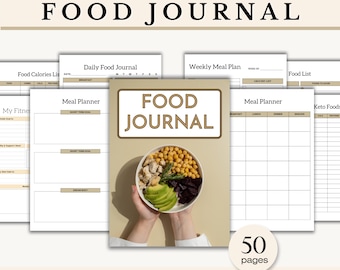 Food Journal, Healthy Eating Journal, Daily Food Diary, Daily Calorie Tracker, Weekly Food Journal, Monthly Food Log, Instant Download