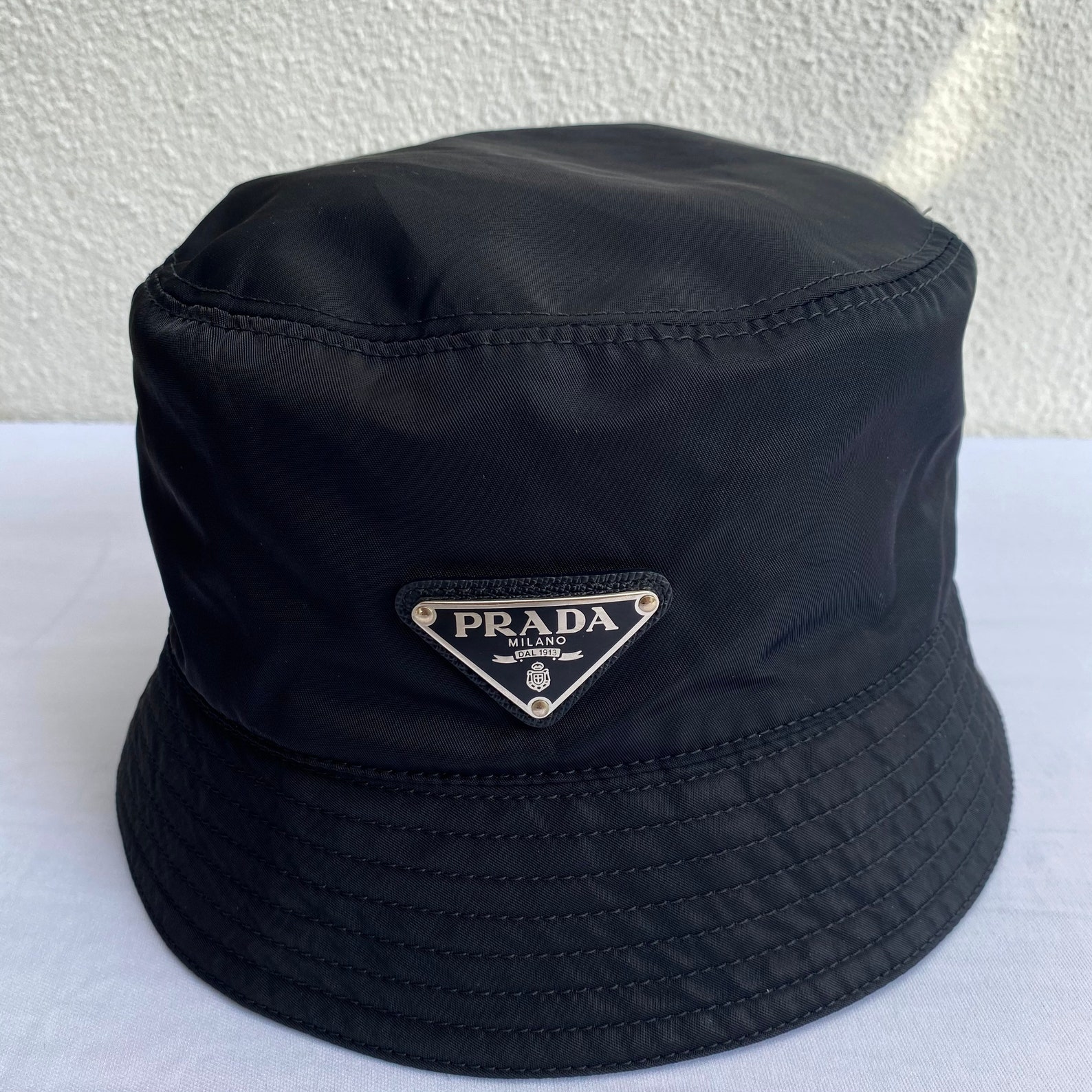 Authentic PRADA NYLON Brand Bucket Hat Black ITALY Etsy