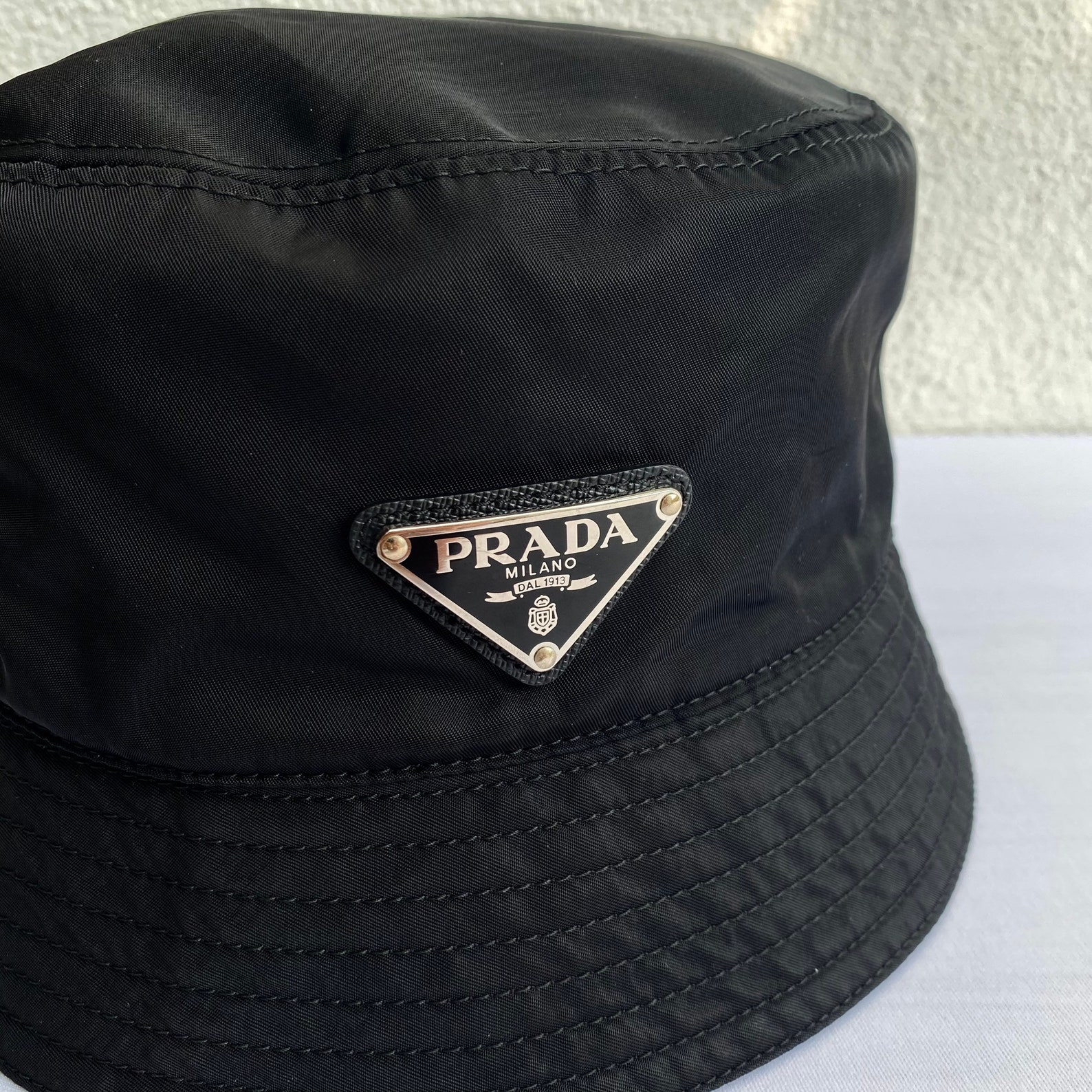 Authentic PRADA NYLON Brand Bucket Hat Black ITALY Etsy