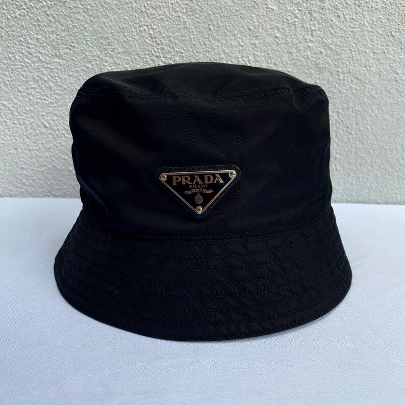 Authentic PRADA NYLON Brand Bucket Hat Black ITALY Etsy