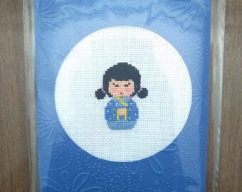 Geisha Cross-Stitched Card Handmade